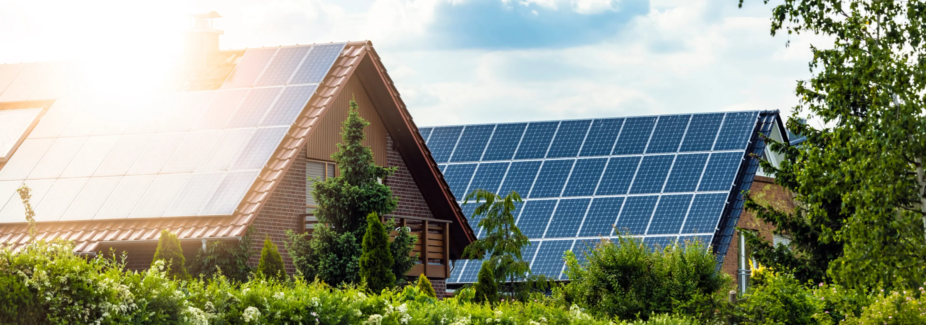 House with rooftop solar panel installation