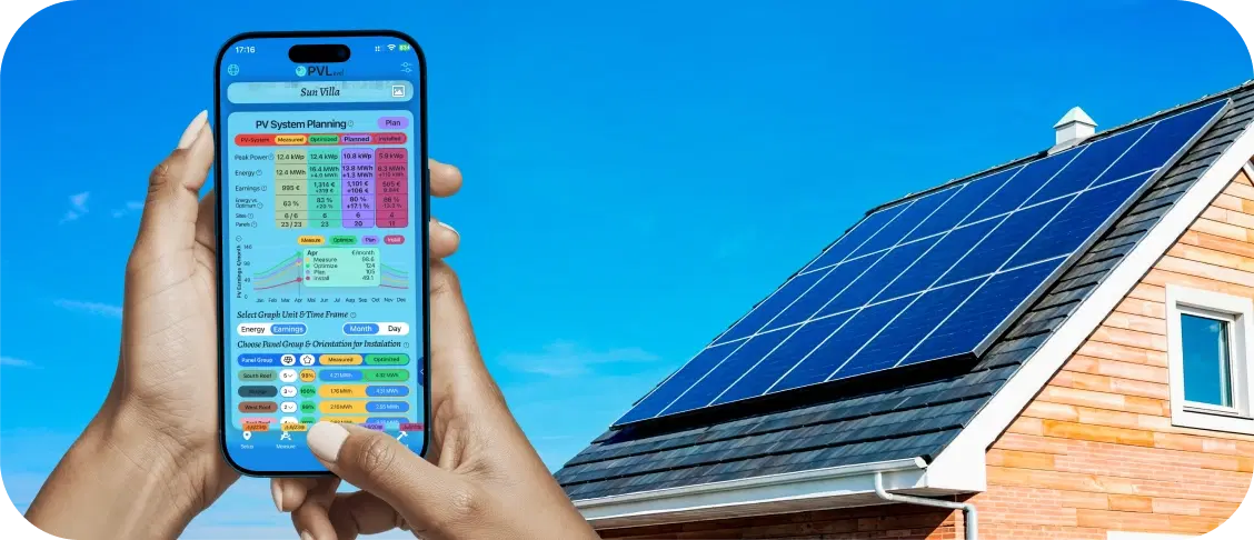 Hands holding phone to plan entire solar PV system